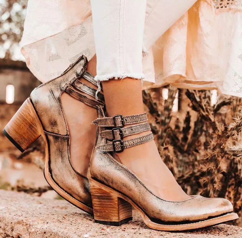 Zapatos Tacón Cuero Elegantes