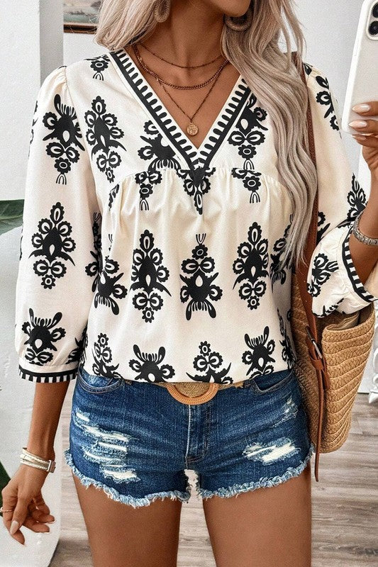 Blusa Estampada Geométrica Mujer Elegante