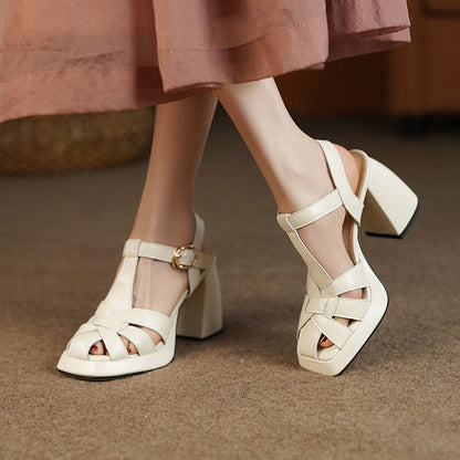 Sandalias Tacón Cuadrado Elevadas - Vestiria