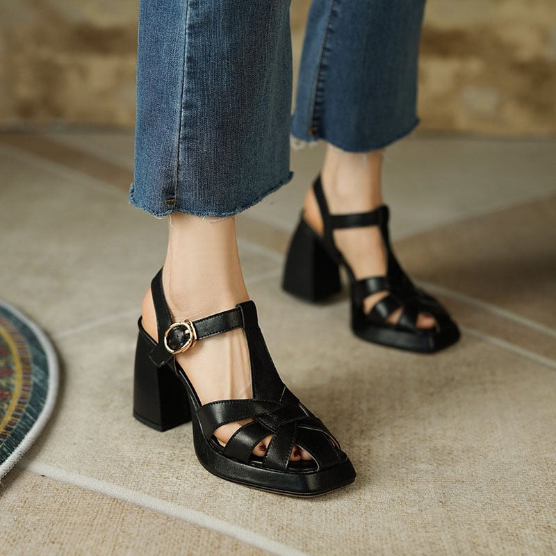 Sandalias Tacón Cuadrado Elevadas