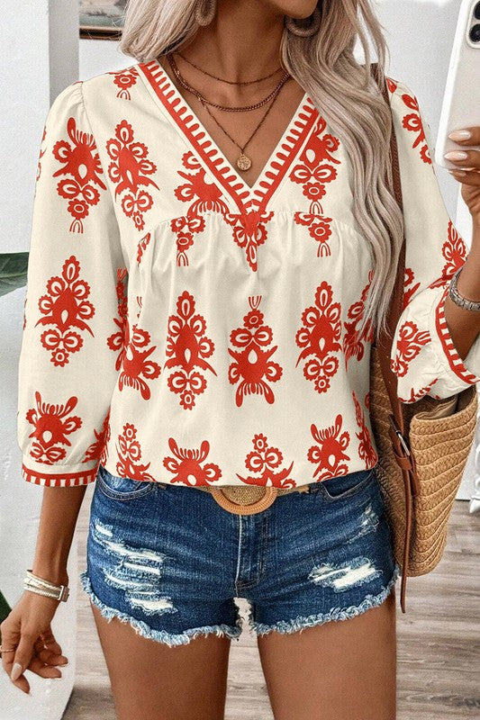 Blusa Estampada Geométrica Mujer Elegante