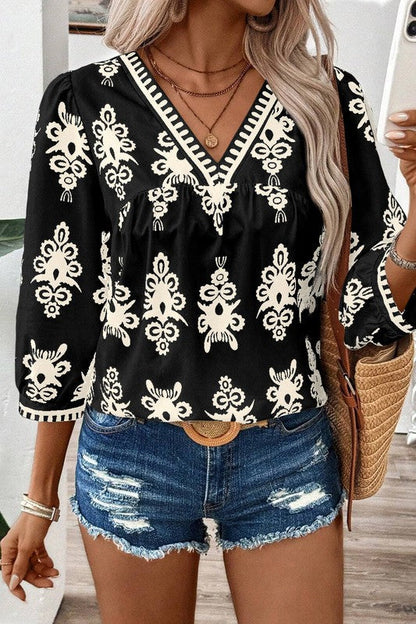 Blusa Estampada Geométrica Mujer Elegante - Vestiria