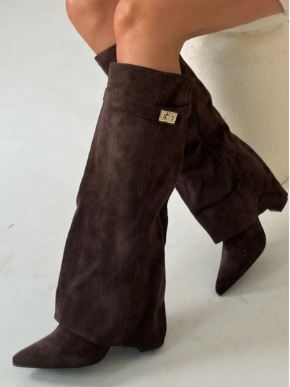 Botas Cuero Altas con Cierre_MetaData: Botas Cuero Muslo con Hebilla se convierte en 
Botas Cuero Altas con Cierre