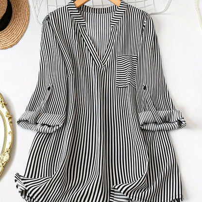 Blusa Mujer Rayas Elegante Manga Enrollada - Vestiria