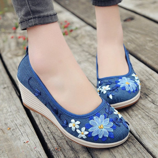Zapatos de tacón plataforma floral elegantes mujer - Vestiria