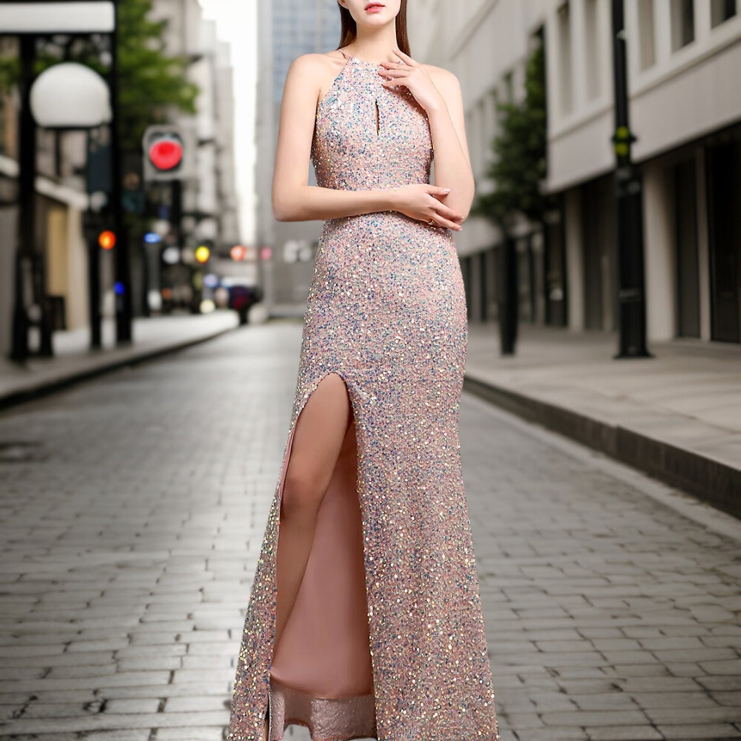 Vestido Noche Brillante de Lentejuelas Elegante