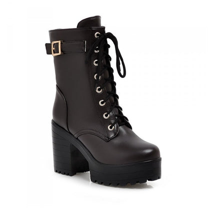 Botas Mujer Clásicas con Cordones y Hebilla