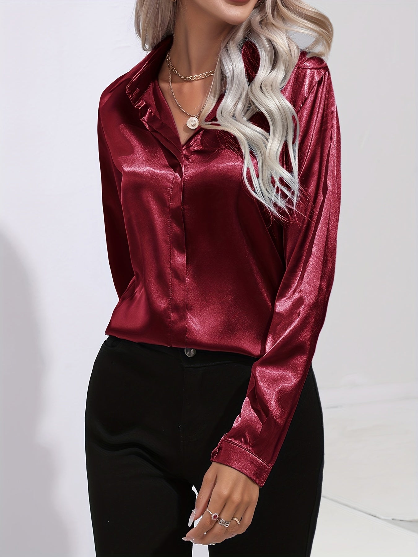 Blusa Satén Mujer Elegante Botones Diseño