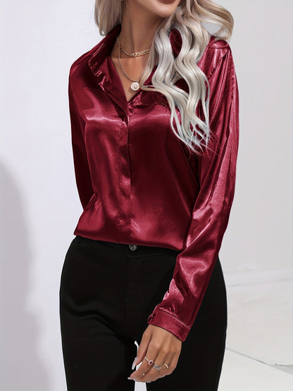 Blusa Satén Mujer Elegante Botones Diseño
