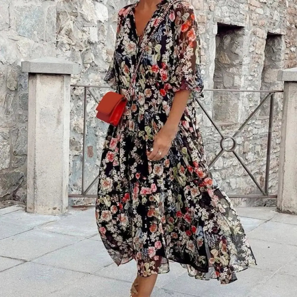 Vestido Floral Chic de Manga Larga - Vestiria