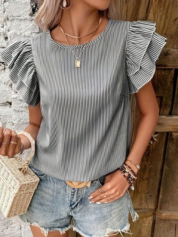 Blusa Rayas Elegante con Volantes
