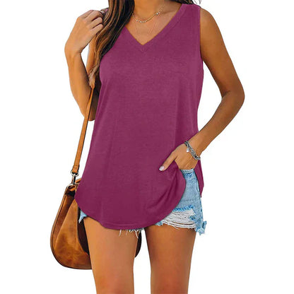 Top de punto con cuello en V femenino