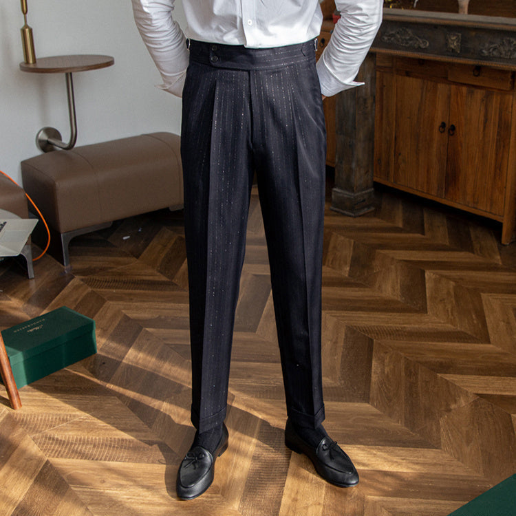 Pantalón Elegante Talle Alto a Rayas Metálicas