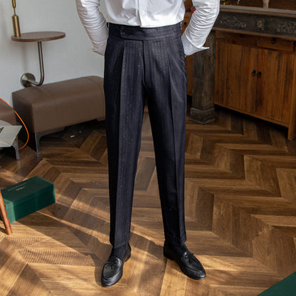 Pantalón Elegante Talle Alto a Rayas Metálicas