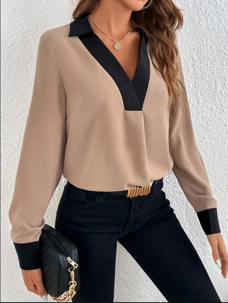 Camisa Mujer Elegante Cuello en V Estampada