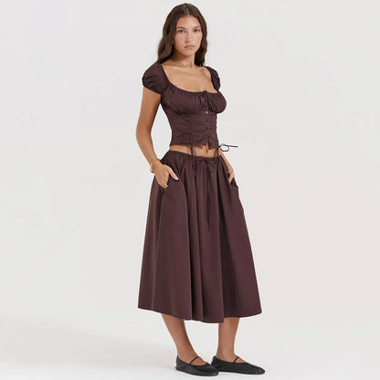 Conjunto Top y Falda Elegante Manga Rizada