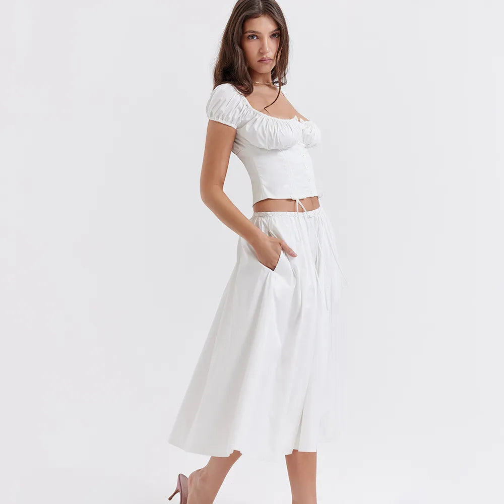Conjunto Top y Falda Elegante Manga Rizada - Vestiria