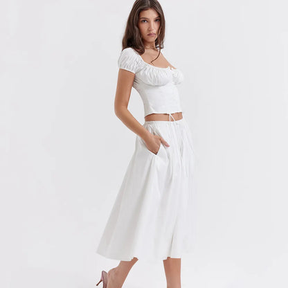 Conjunto Top y Falda Elegante Manga Rizada - Vestiria