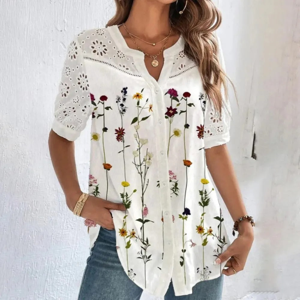 Blusa Mujer Encaje Florales Estilo Boho Blanco