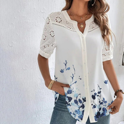 Blusa Mujer Encaje Florales Estilo Boho Blanco