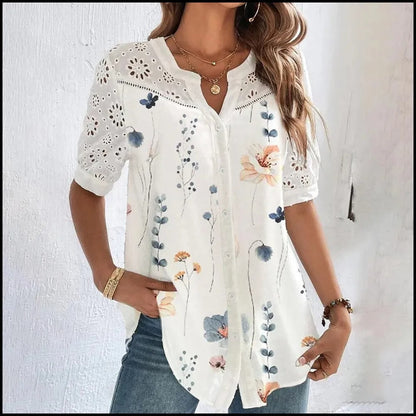 Blusa Mujer Encaje Florales Estilo Boho Blanco