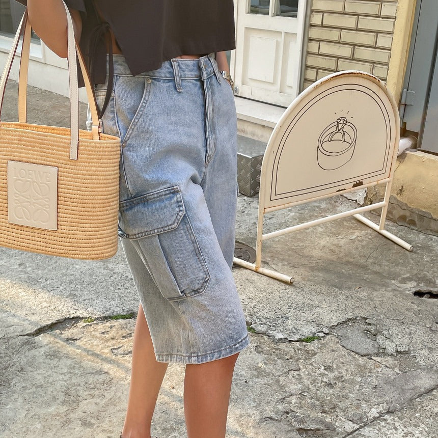 Pantalones cortos vaqueros mujer con bolsillos amplios - Vestiria