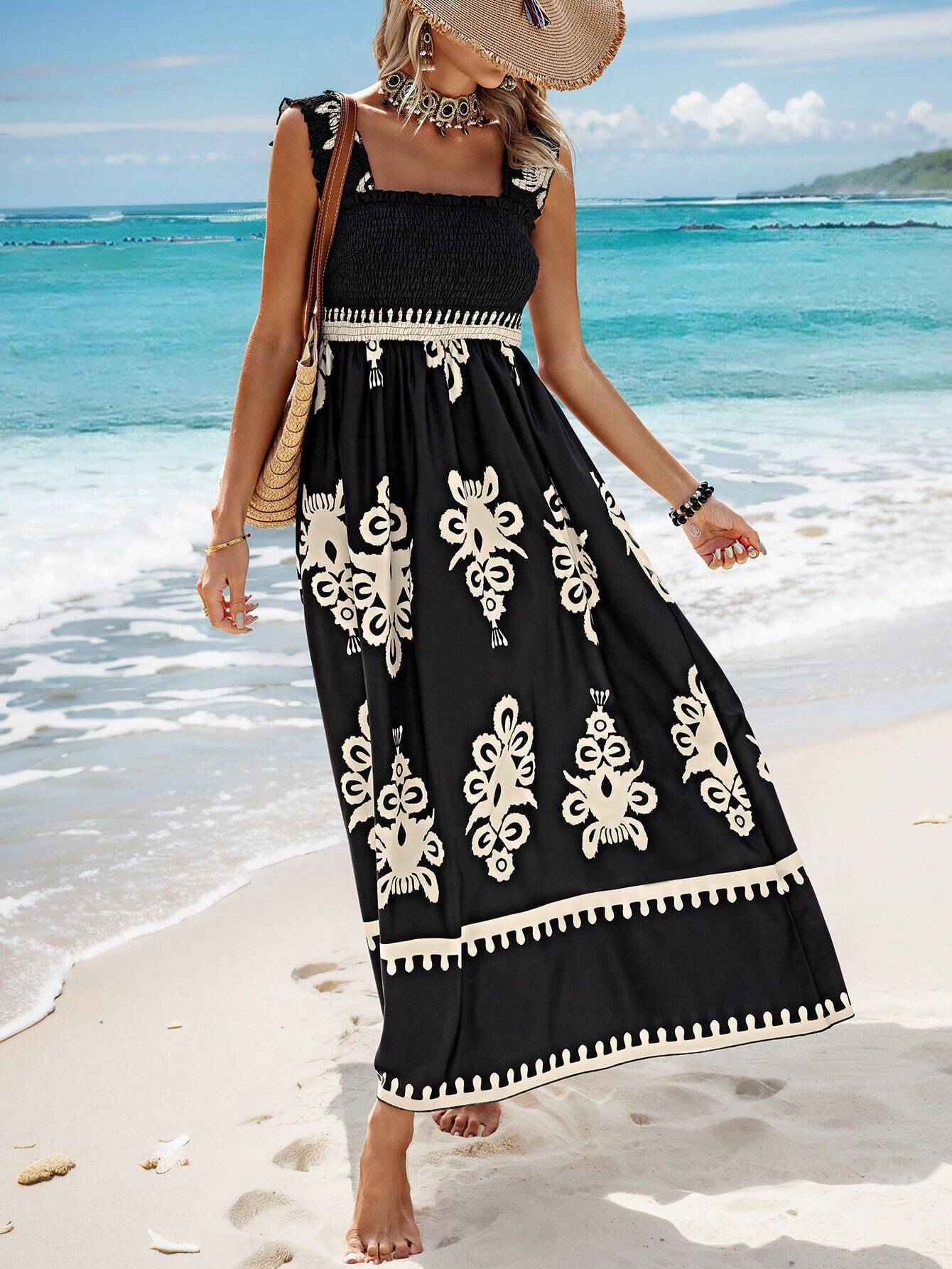 Vestido Boho Estampado Mujer con Tirantes