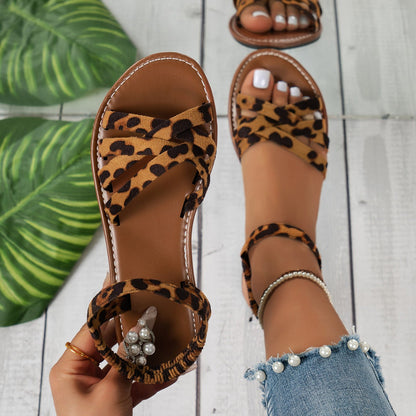 Sandalias Mujer Leopardo Tiras Cruzadas Elegantes