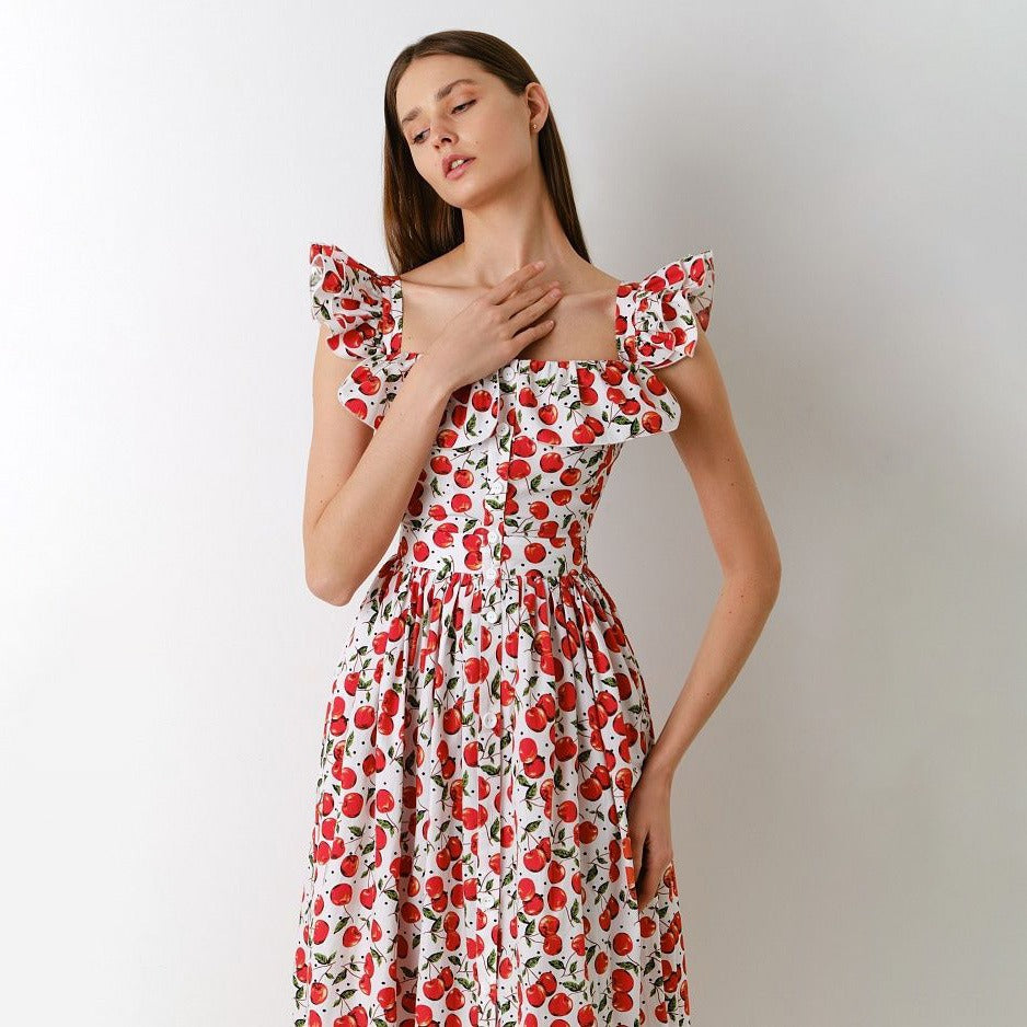 Vestido Mujer Floral Estampado Escote Cuadrado Elegante