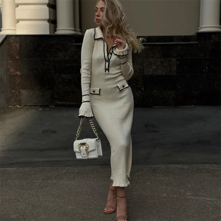 Vestido de punto con encaje femenino