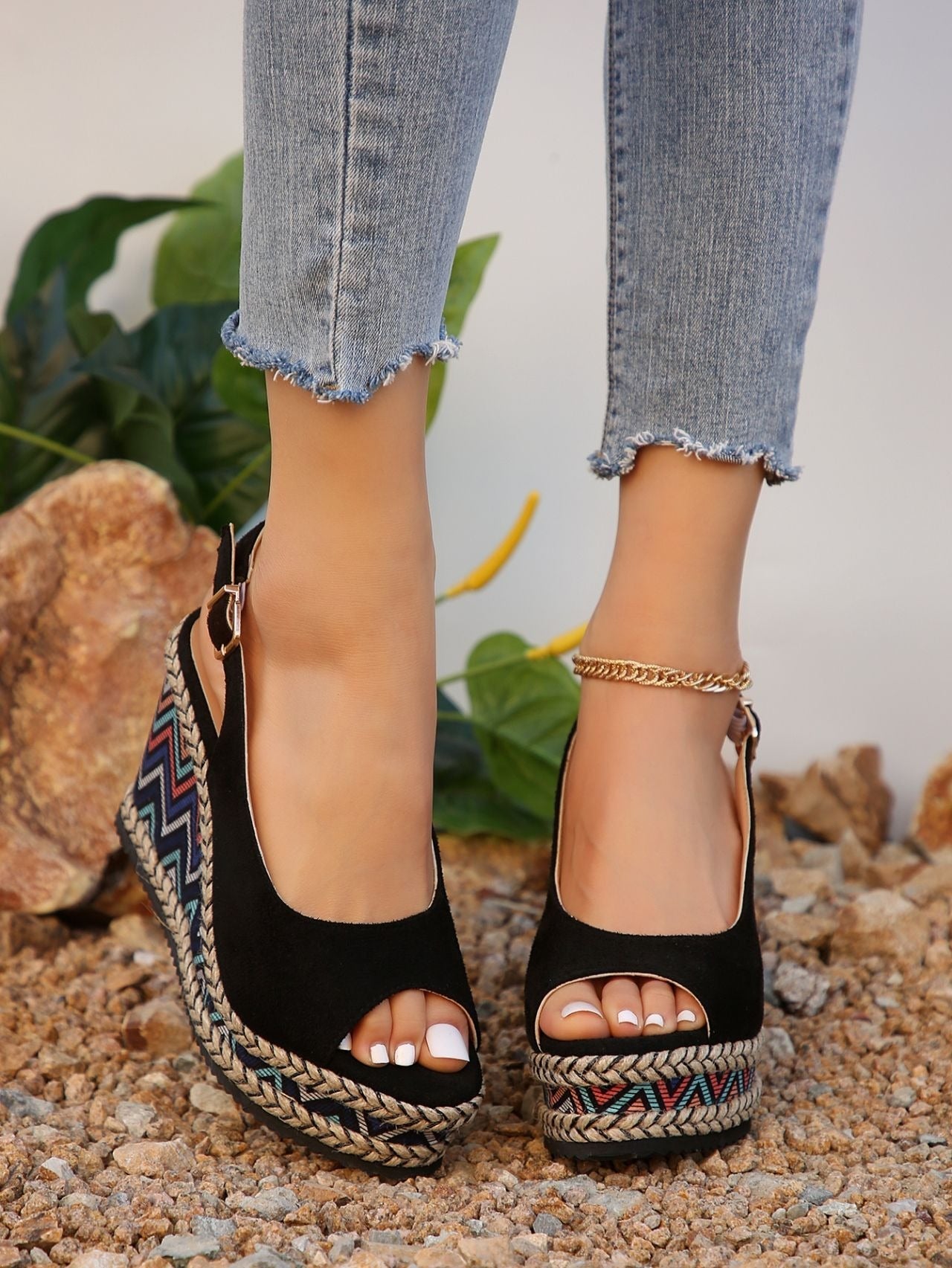 Sandalias Cuña Tejido Étnico Mujer - Vestiria