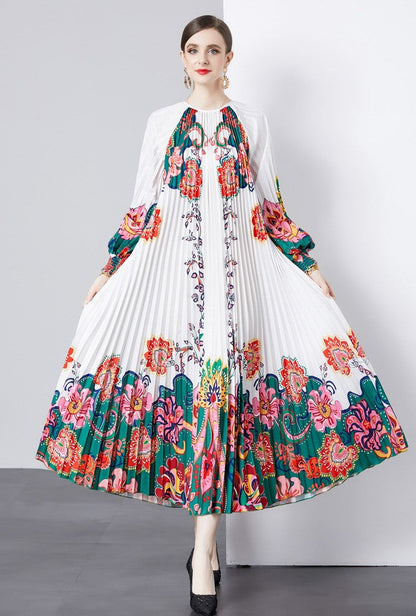 Vestido Boho Estampado Mangas Largas