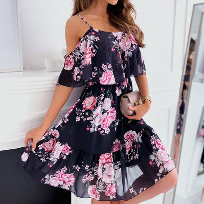 Vestido Mini Floreado con Volantes y Escote