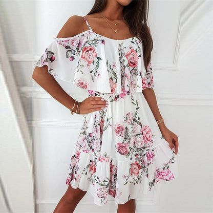 Vestido Mini Floreado con Volantes y Escote