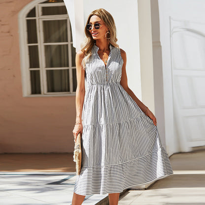 Vestido Mujer Rayas Sin Mangas Estilo Camiseta - Vestiria