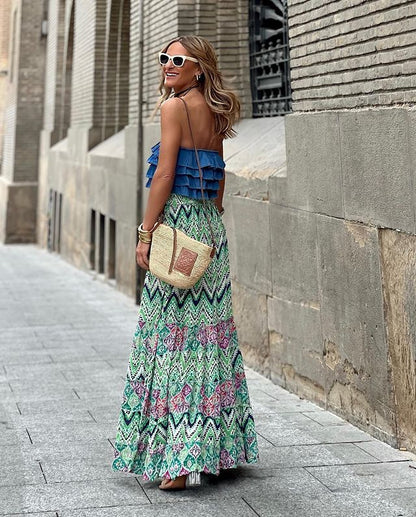 Falda Boho Floral Ligera Mujer Verano