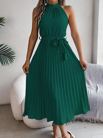 Vestido Midi Sin Mangas Plisado Elegante