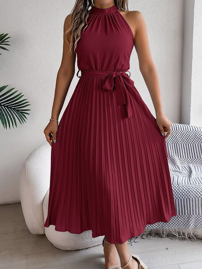 Vestido Midi Sin Mangas Plisado Elegante