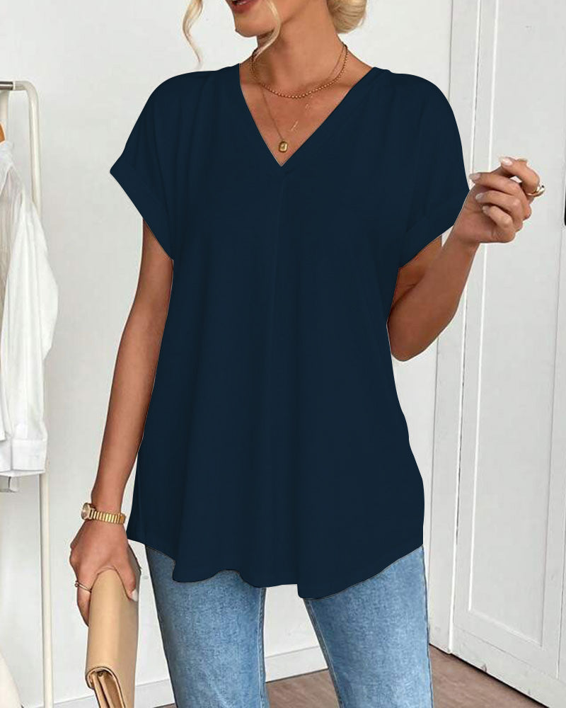 Camiseta Mujer Escote V con Mangas Cortas Casual