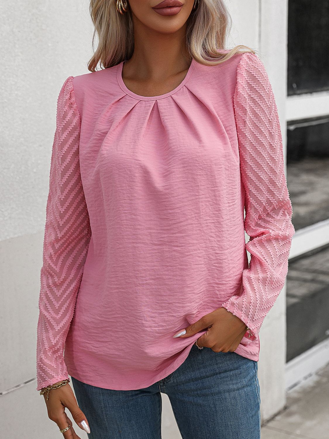 Blusa Mujer Elegante Manga Larga Cuello Redondo - Vestiria