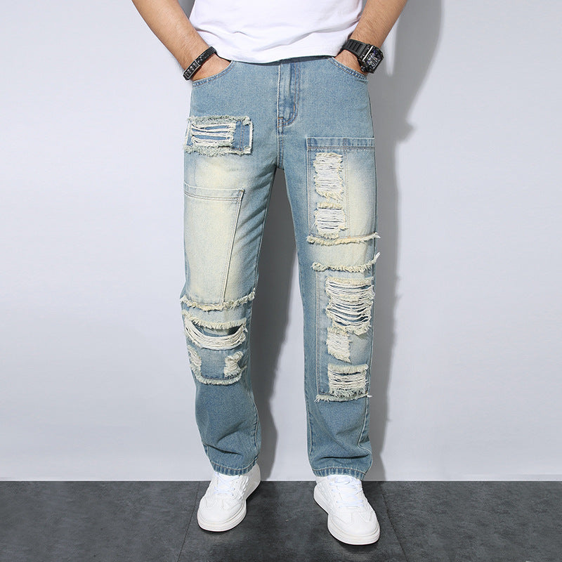 Pantalones Vaqueros Clásicos Desgastados Hombre