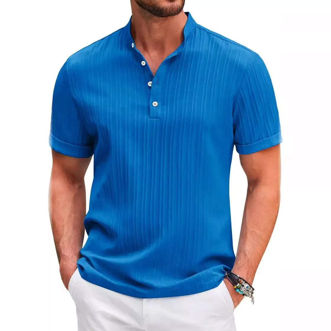 Camisa Hombre Casual Cuello Mao Relajado - Vestiria
