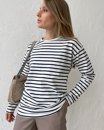 Blusa Rayada Manga Larga Estilo Chic
