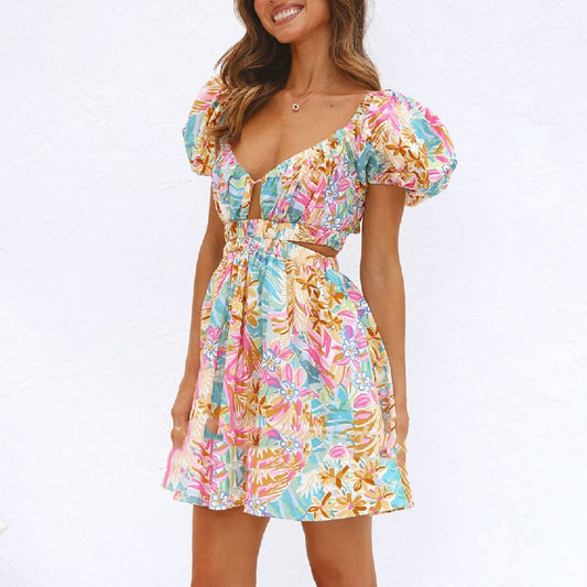 Vestido Mujer Floral Escote Rizado - Vestiria