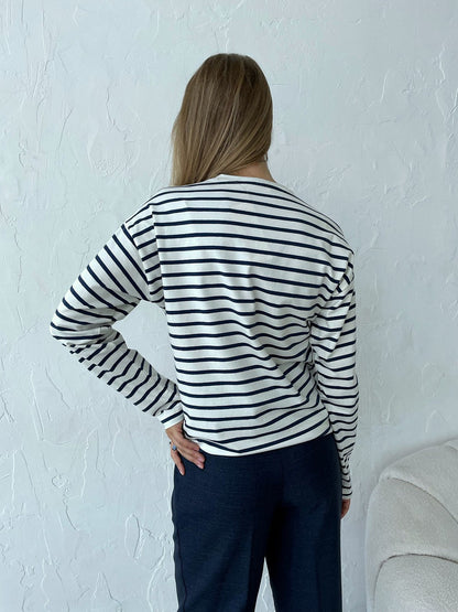 Blusa Rayada Manga Larga Estilo Chic - Vestiria