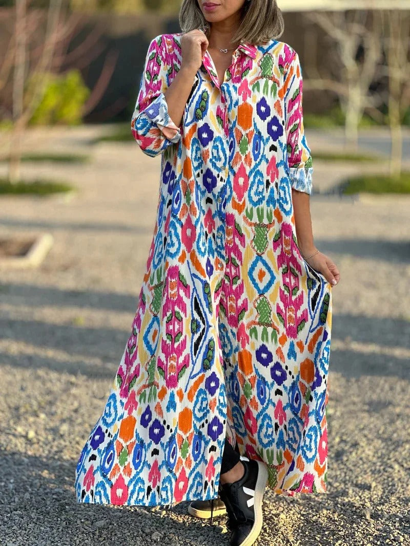 Vestido Largo Estampado Flores Elegante - Vestiria