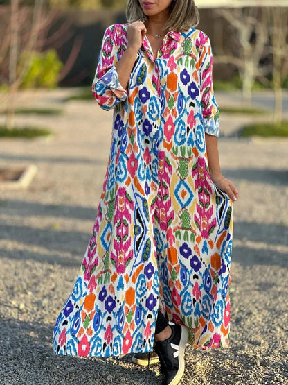 Vestido Largo Estampado Flores Elegante - Vestiria