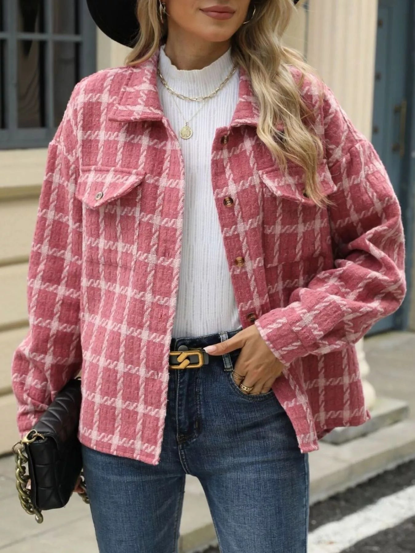 Chaqueta Cuadros Elegante Abotonada Invierno
