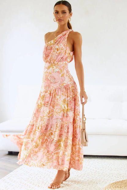 Vestido Mono Hombro Florales Elegante
