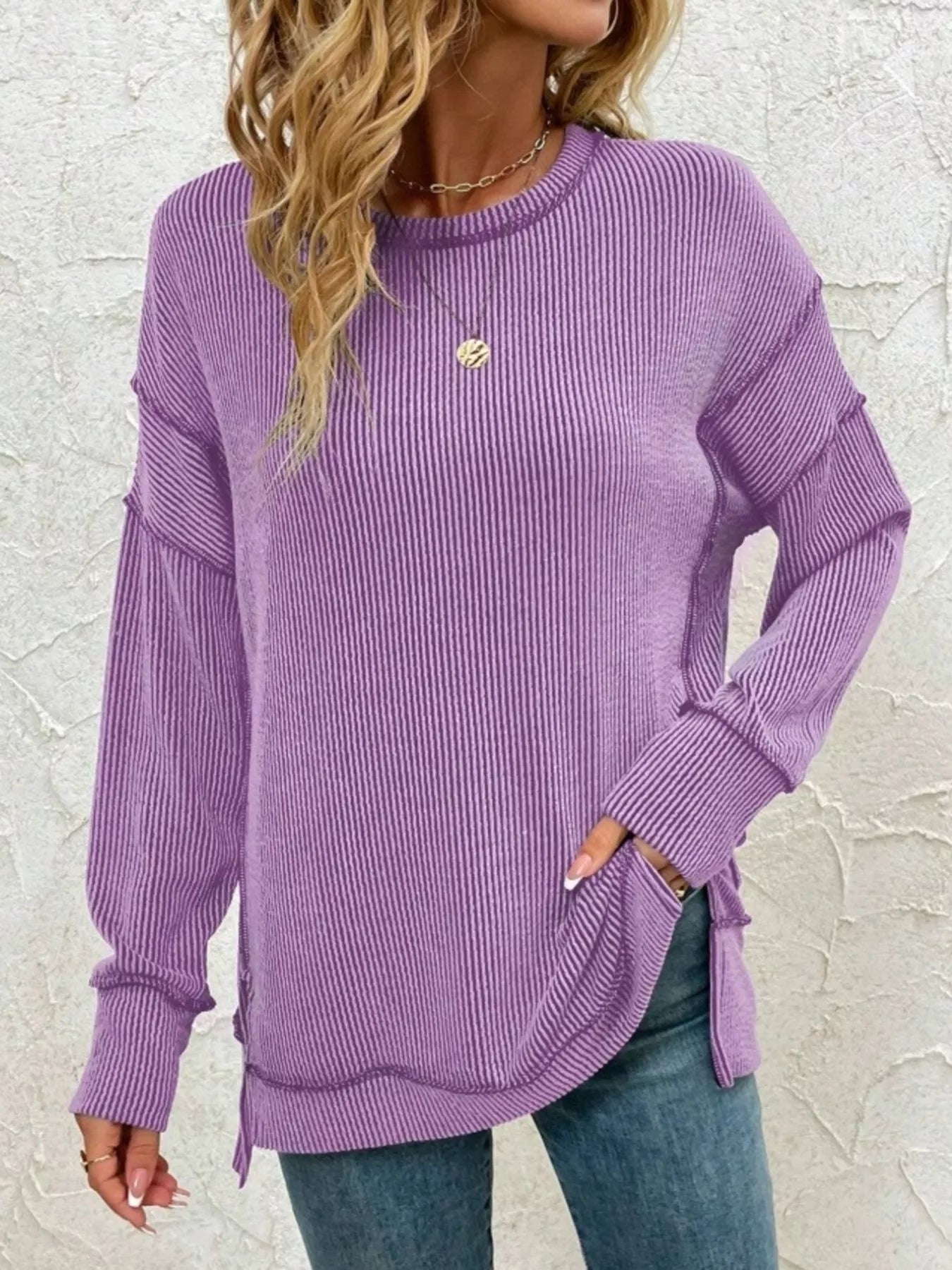 Jersey Cuello Redondo Rayas Elegante Mujer